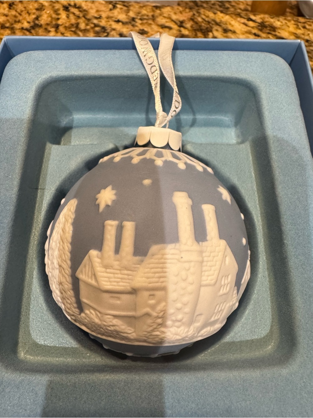 Wedgwood Blue and White Jasperware Holiday Ornament in box